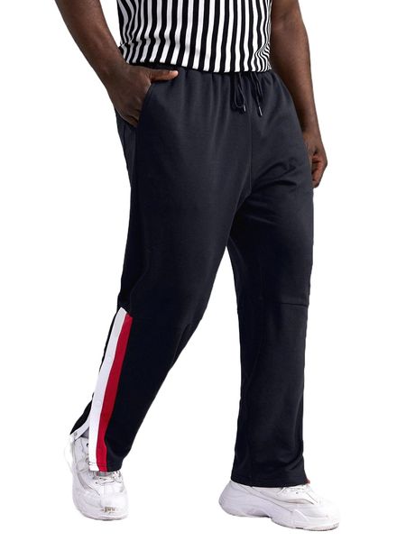 

extended sizes men striped slit hem drawstring sweatpants 95lk#, Black