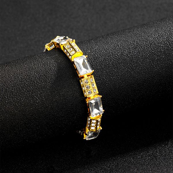 Designer de luxo 14K Gold Cuban Curb Link Bracelet Cut Zircon Crystal Diamond Square Bracelets Fashion Men's Wedding Party Acessórios Presentes de aniversário