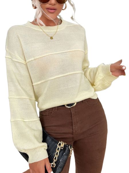 

round neck drop shoulder sweater p3jl#, White;black