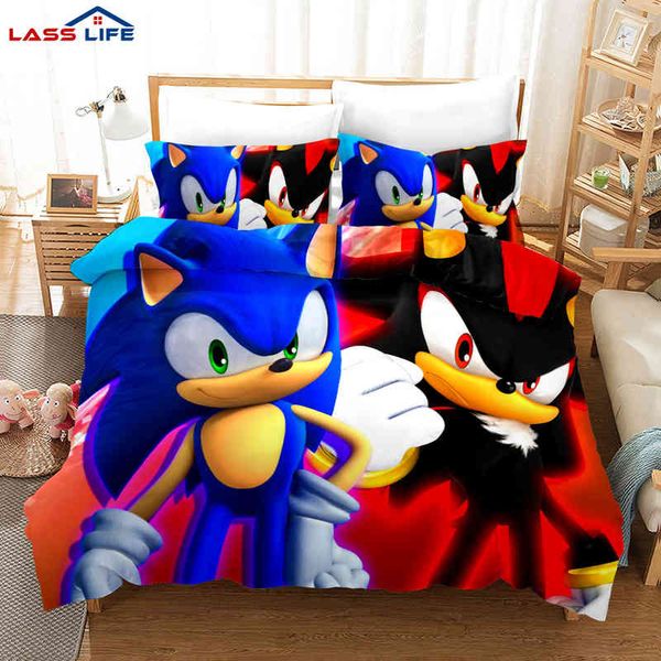 Departamento de desenho animado 3D Sonic Duvet Capa Conjuntos de roupas de cama de travesseiros infantil crianças garotas de princesa garotas solteira single king size cama de cama de cama