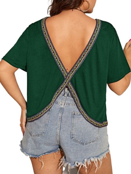 

plus geo tape trim open back tee 11gi#, Black