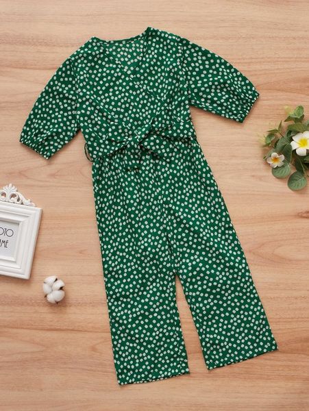 

toddler girls ditsy floral belted jumpsuit she, Blue
