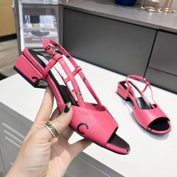 

designer sandals women shoes fashion printed sandals toe chunky heel printed sheepskin fabric lining surface open toe vintage sole, Black