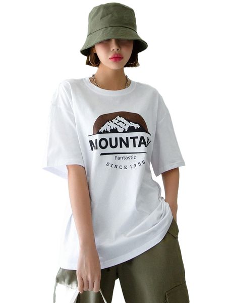 

dazy mountain & letter graphic drop shoulder tee h0pe#, White