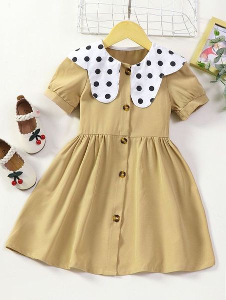 

toddler girls polka dot statement collar puff sleeve dress she, Red;yellow