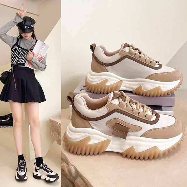 

women chunky sneakers spring autumn platform sneakers fashion ladies casual sports thick soled vulcanized shoes, Black;yellow