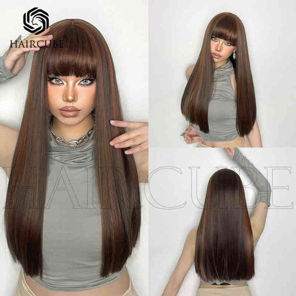 

ms. feng wig qi bangs dark brown long straight wig headgear wigs 220527, Black