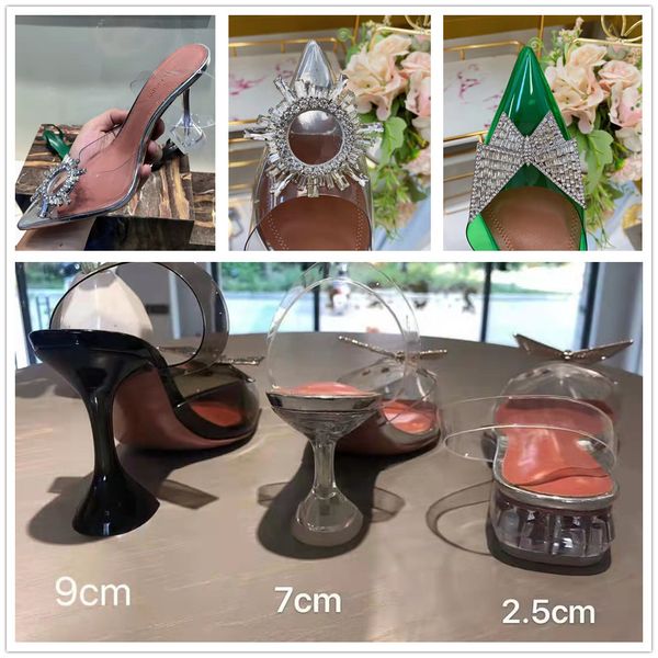 2022 Kleid Schuhe 2,5 cm 7 cm 10 cm Begum Bowknot Schmetterling PVC Pumps High Heels Strass Transparent Diamant Sandalen Glanz Kappe Zehen feine Spitze sexy Damen Sommer Kristall