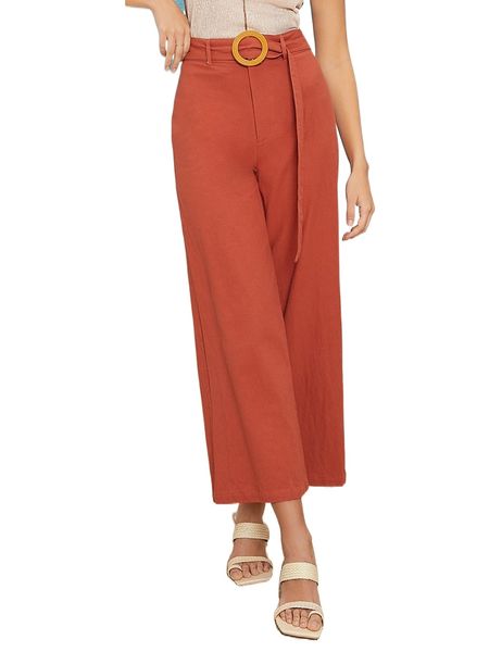 

solid belted wide leg pants 11vp#, Black;white