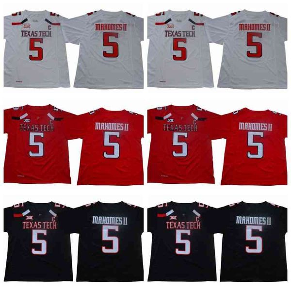 Thr # 5 Patrick Mahomes II NCAA Texas Tech Red Uomo College Football Jersey Uomo Football Jersey Nero Rosso Bianco Taglia dalla S alla 3XL