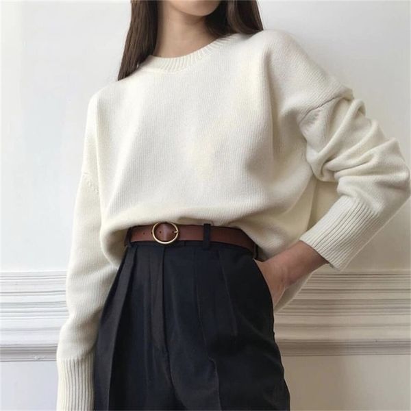 

winter oversized sweater women pullovers o neck loose soft female cashmere jumper 210312, White