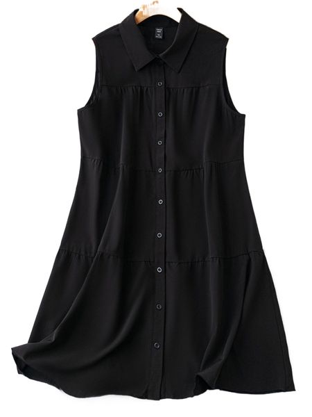 

plus button front shirt dress m7u9#, Black