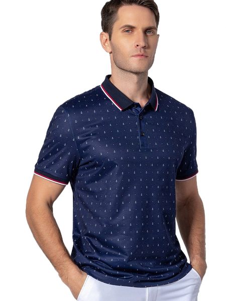

men anchor print striped trim polo shirt 08b4#, White;black