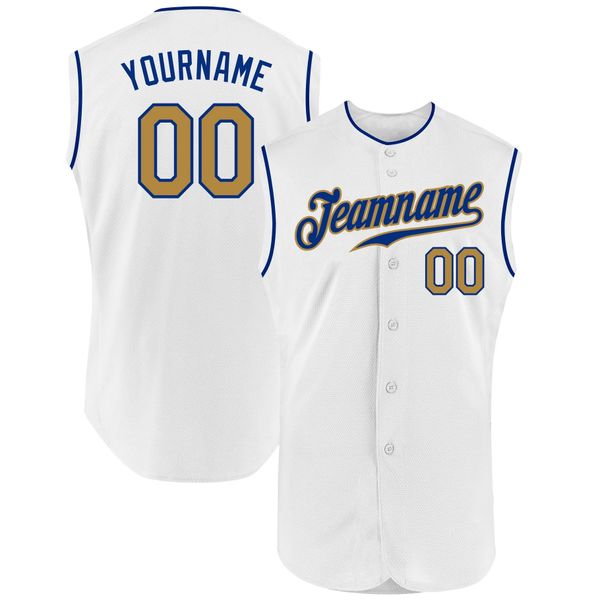 

custom white old gold-royal authentic sleeveless baseball jersey, Blue;black