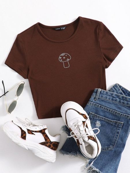 

mushroom rhinestone detail tee j0up#, White