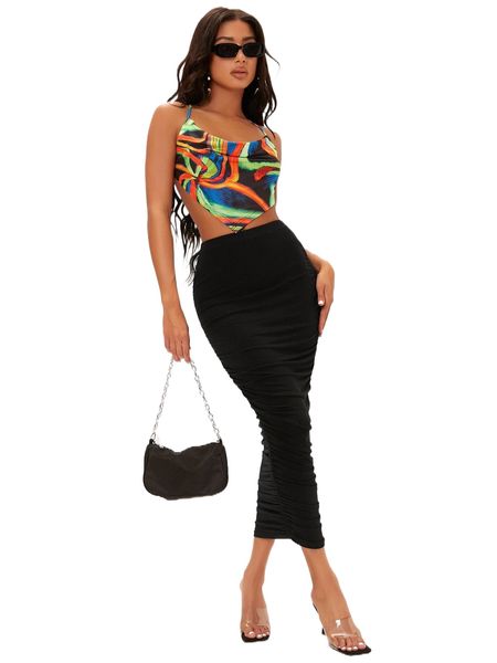 

tall solid ruched pencil skirt 65zr#, Black