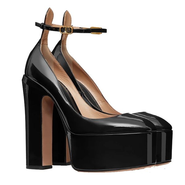 

brand women's shoes thick high heel platform patent leather pumps party wine red black pink big size zapatos mujer 220428