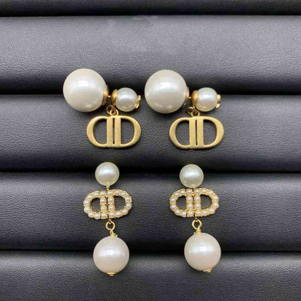 

d family pearl new red same s925 sier needle 2022 luxury brand fashion design versatile ladies jewelry stud earrings, Golden;silver