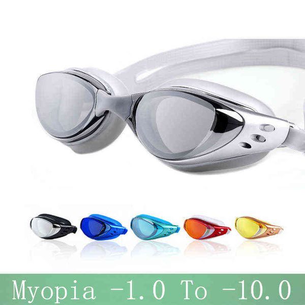 Myopie Schwimmbrille Männer Frauen -1,0 ~ -10 Wasserdicht Anti-Fog Arena Rezept Schwimmen Brillen Wasser Silikon Tauchen Brille G220422