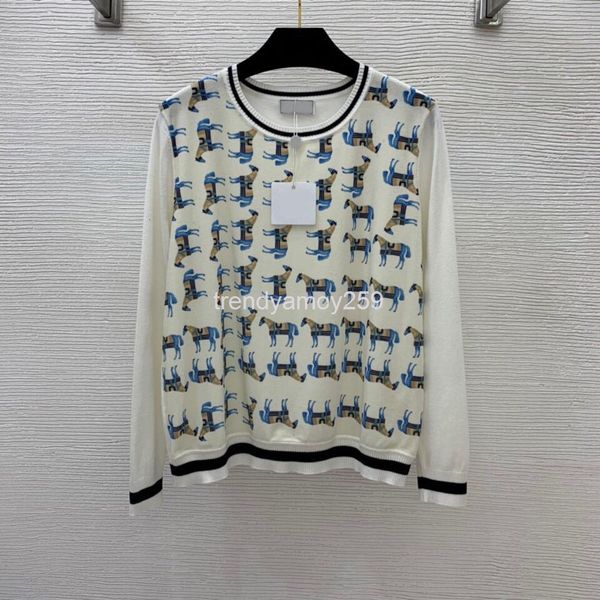 

women's knits & tees european junma printed front velvet fabric stitched back silk wool knitted round neck pullover top, White