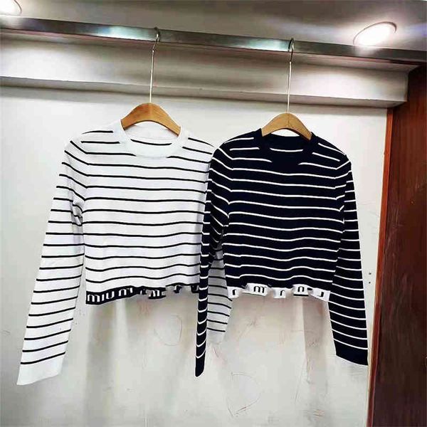 

women's hoodies sweatshirts miao jia's summer product letter stripe color contrast short knitted fashion, Black