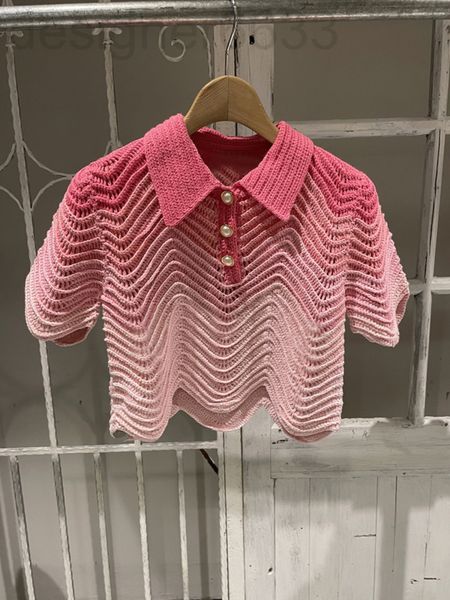 

women's t-shirt designer gradient short polo collar t-shirt spring / summer sleeve stripe pullover blouse women 53os, White