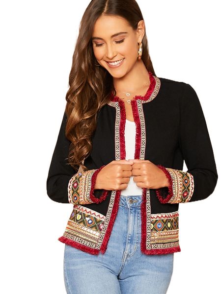 

frayed trim geo jacquard jacket r9uy#, Black;brown