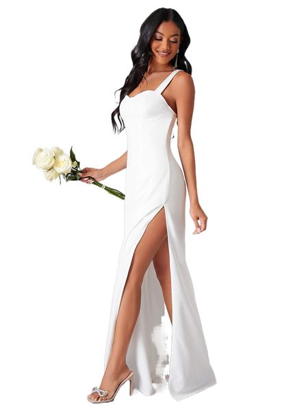 

split thigh solid cami dress m774#, Black;gray