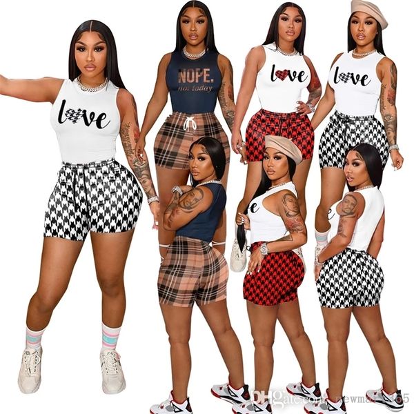 

designer 2022 women print vest shorts casual two piece set s-xxl dhl, Gray