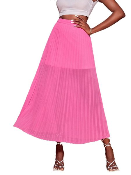 

solid pleated longline skirt v4wj#, Black