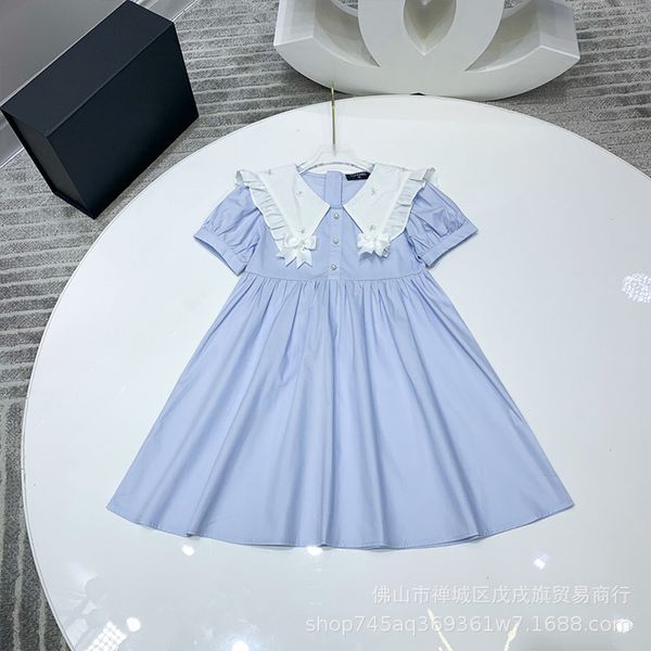 

children's girls summer lapel shawl short sleeve small lapel small fresh princess dress comfortable soft dress, White