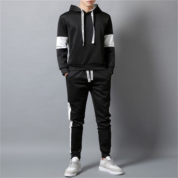 

casual tracksuit set men fashion jogger sports sportswear suits spring autumn two pieces hoodies pants set male sweat suit 201210, Gray