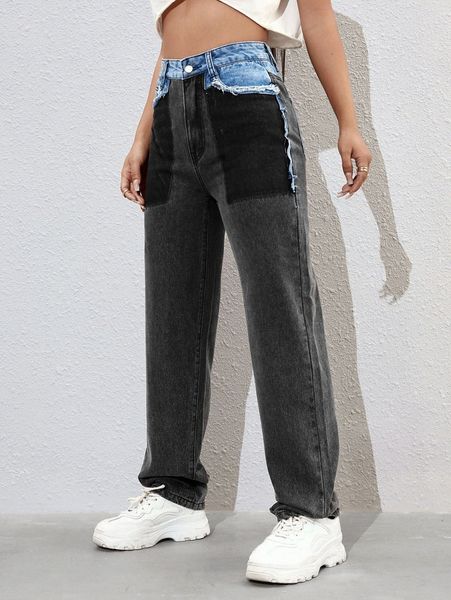 

colorblock straight leg jeans g7rm#, Blue
