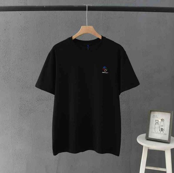 

women's t-shirt spring korean windmill letter embroidery solid color casual round neck loose couple t-shirt, White