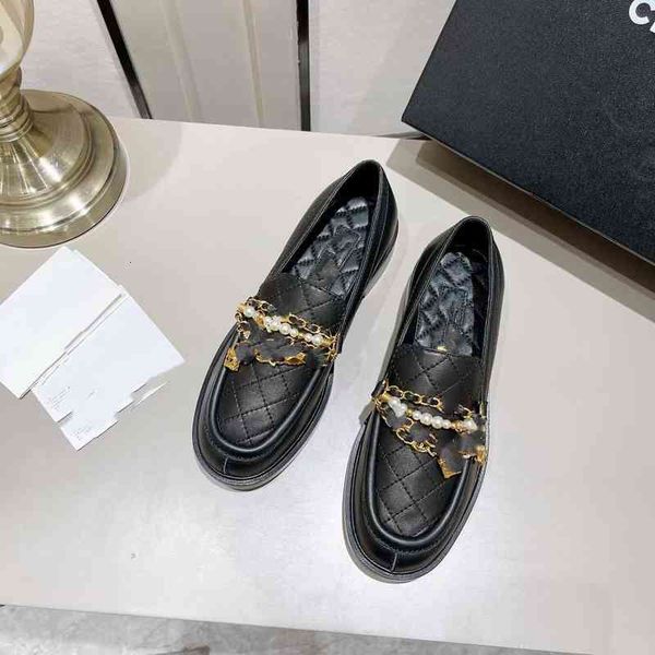 

dress shoes xiaoxiangfeng linggeluofu shoes spring metal chain single with one foot on thick soled female cow leather british, Black