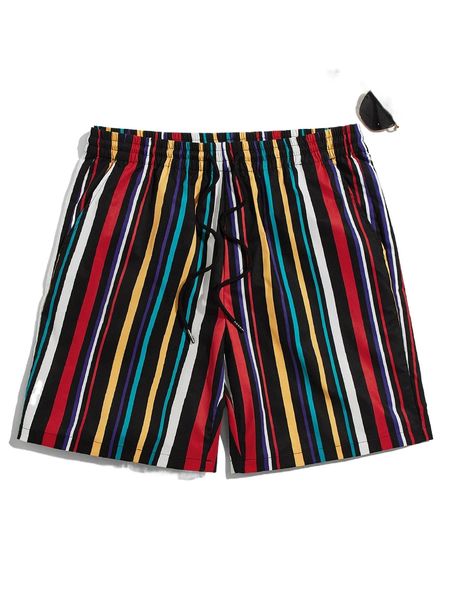 

men striped drawstring waist shorts e3br#, White;black