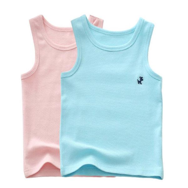 

3pcs wholesale children girls candy color baby boys graphic tee cotton vest kids summer clothes sleeveless t-shirt, Blue