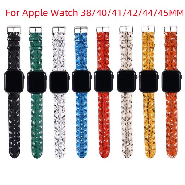 Fashion G Designer Watch Bands Strap for Apple 38mm 40mm 41mm 42mm 44mm 45mm Iwatch Series 7 6 5 4 3 2 SE preto de couro PU