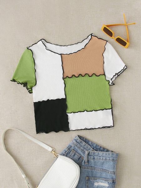 

colorblock lettuce trim tee w2sv#, White