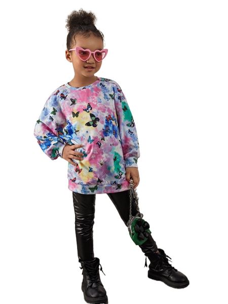 

toddler girls butterfly print drop shoulder sweatshirt t9sk#, Black;white