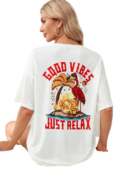 

x lockdsg slogan & animal print drop shoulder tee i1qm#, White