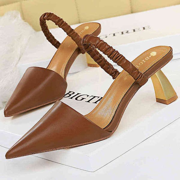 

bigtree shoes 2022 new kitten heels women pumps pointed toe high designer summer sandals slippers ladies 220531, Black