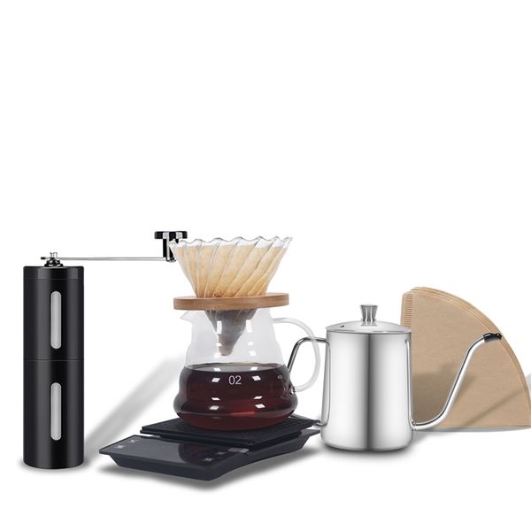 500 ml V60 Dripper Set Filterpapier Glastopf mit Kaffeewaage Mini Grinder Haushalt Vierteilig 210309