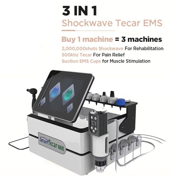 Multi-funcional 3 em 1 Smart Tecar Shockwave EMS Massageador de corpo inteiro Fisioterapia Remova a redução de dor de lesão esportiva ED ED para disfunção de erectyle