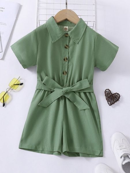 

toddler girls half button belted shirt romper she, Blue