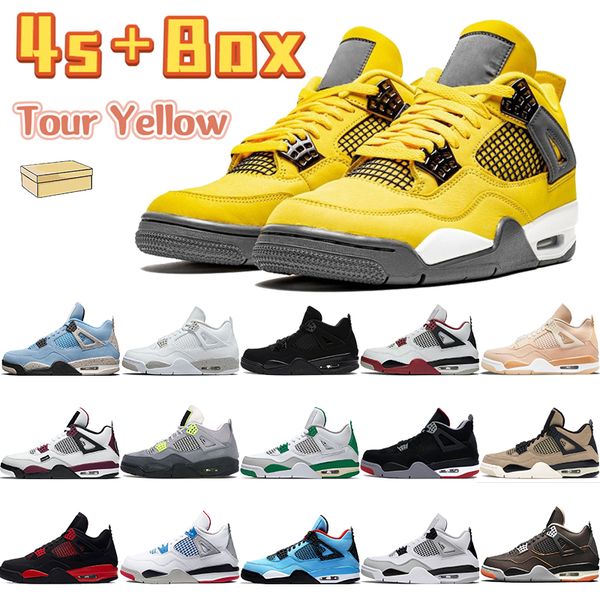 

with box tour yellow 4 4s men basketball shoes black cat university blue shimmer fire red thunder white metallic green mens sports