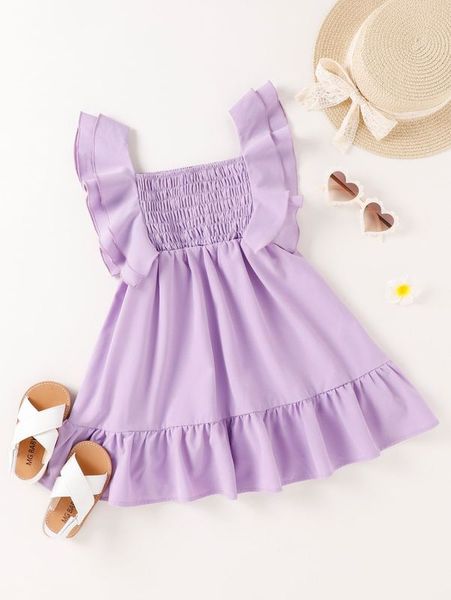 

little girl's pleated butterfly sleeve ruffle dress she, Red;yellow
