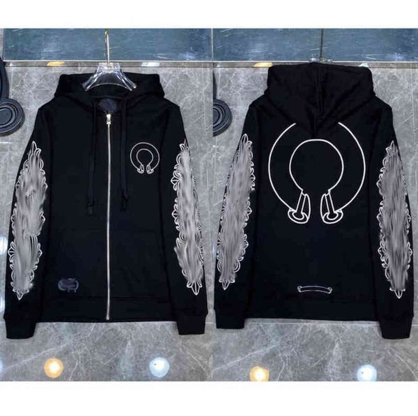 

fashion brand classic mens hoodies designer ch sweatshirts horseshoe cross print jacket women casual quality luxury pullover hooded loose h, Black