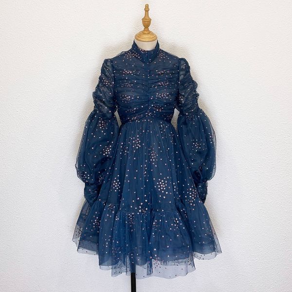 

french fairy fluffy palace style flower bud bubble sleeve organza dress, Black