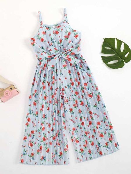 

toddler girls floral print belted cami wide leg jumpsuit she, Blue